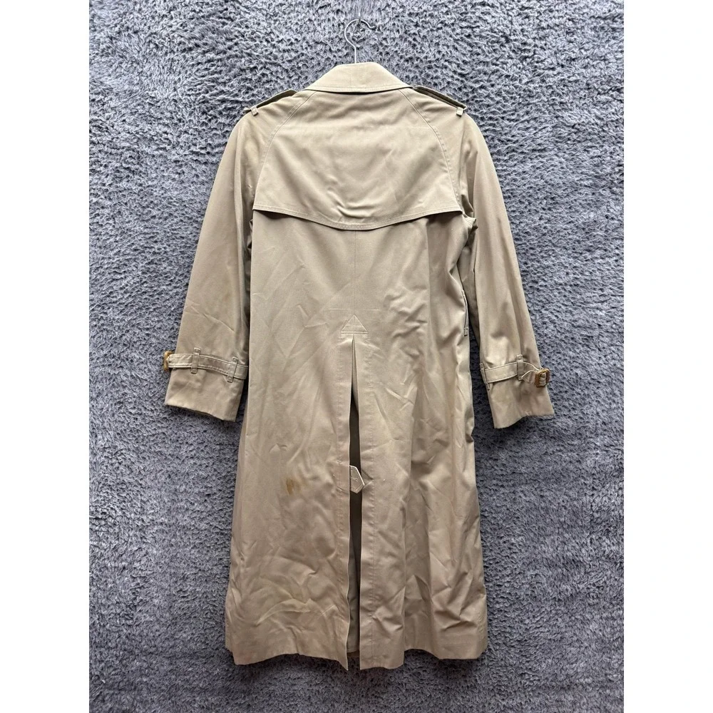 Vintage 90s Burberrys Double-Breasted Trench Coat Khaki Womens Size Petite S/M - Picture 2 of 16